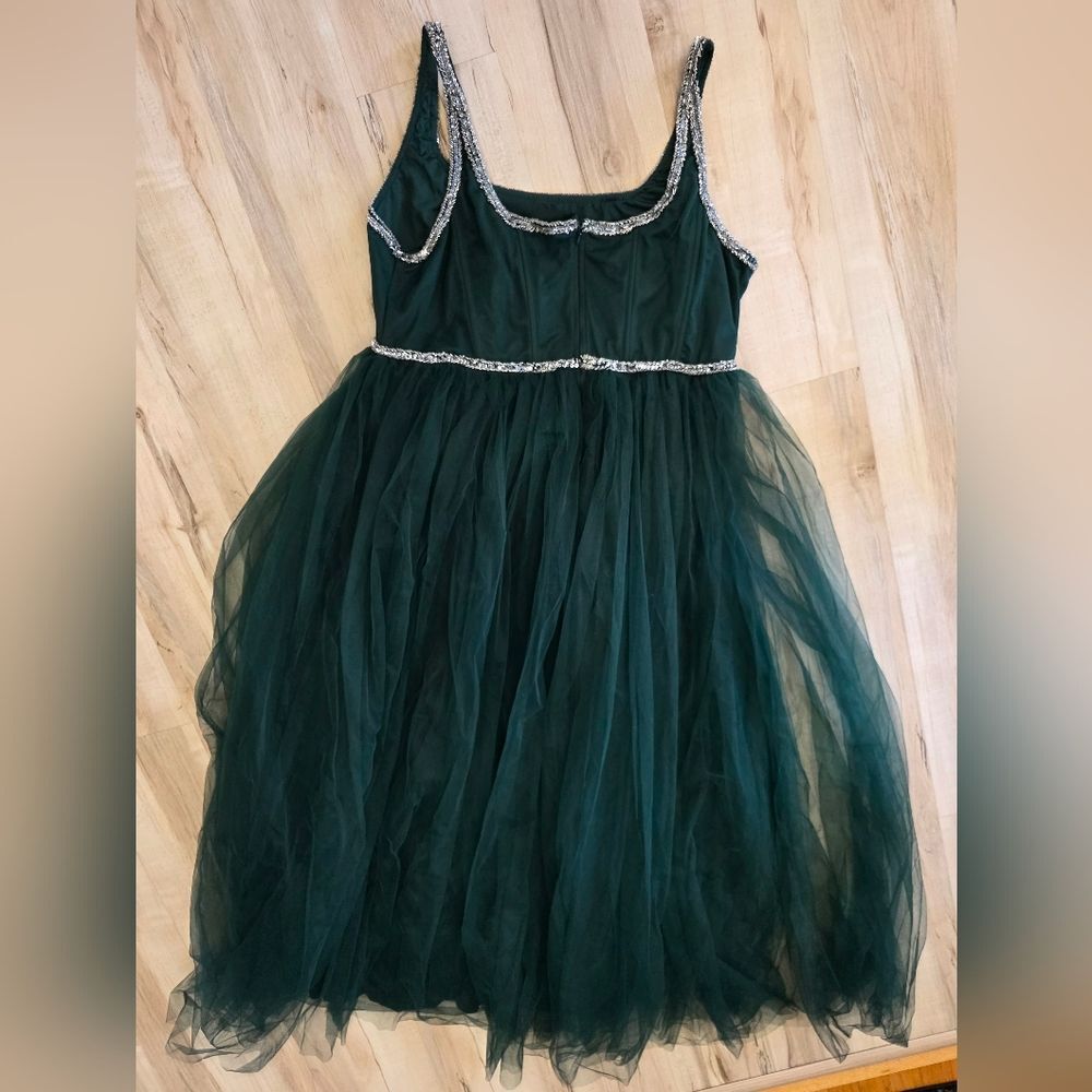 Lace & Beads Exclusive Corset Embellished Maxi Dress Emerald Green Plus Sz 24